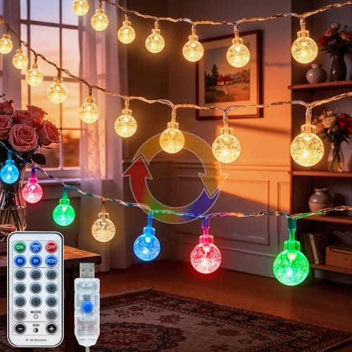 Soagrc Globe String Lights, 50FT 100 LED USB Fairy Lights, 11 Modes 2-in-1 Warm White & Multicolor Changing, IP44 Waterproof Indoor Outdoor Crystal Ball Lights for Bedroom Garden Party Decor - Image 1