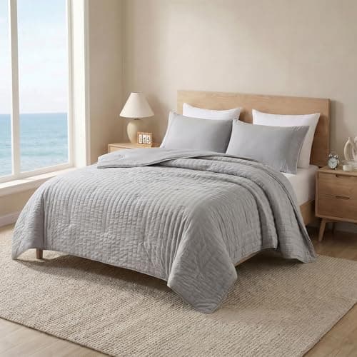 Cooling Comforter Queen Size 90"x90", Dual-Sided Seersucker & Q-Max>0.4 Cooling Blanket, Breathable Fabric for Hot Sleepers Night Sweats Menopause & Sensitive Skin, All Season Pet Friendly, Dark Grey