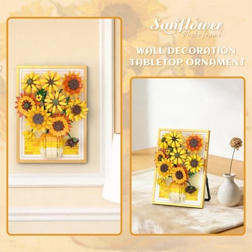 Cogibrix Sunflowers Wall Art for Living Room & Bedroom, Botanicals Building Sets, Flowers Building Blocks for Adults Women, Sunflower Decor Paintings,Wall Decorations for Home Office, Ideal Gifts - Thumbnail 3