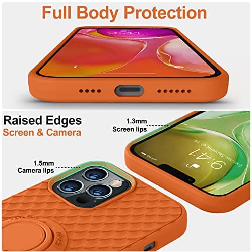 TISOOG Compatible with iPhone 13 Pro Case [Cute Dragon Scale Series] with Soft Anti-Scratch Microfiber Lining & Ring Kickstand,Silicone Full Body Protective Case for iPhone 13 Pro-Bright Orange - Thumbnail 2