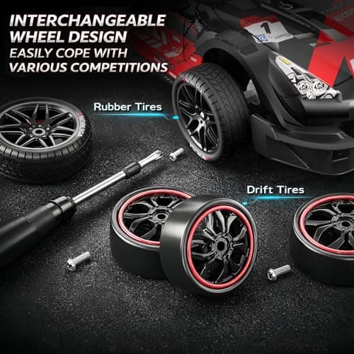 LFOLUSU Remote Control Car RC Drift Car 1:16 Scale 4WD RC Vehicle with LED Lights 2.4GHz 30km/h RTR High Speed Racing Sport Toy for Adults Boys Girls Kids Gift 2Pcs Rechargeable Battery - Thumbnail 5