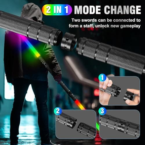 JOINBO Light Up Swords Saber for Kids and Adults,Boys Metal Hilt Sword Toys for Halloween Dress Up Party, Xmas Present,Galaxy War Fighters and Warriors-Black - Thumbnail 5