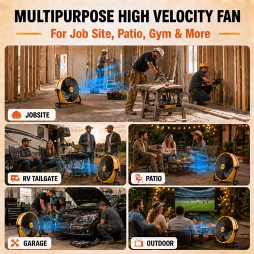 T-SUN 16" Cordless Battery Powered Fan Compatible with Dewalt 20V Max Battery, 360 Vertical Tilt, Metal Blade, High Velocity Portable Floor Fan for Garage, Jobsite, Workshop, Outdoor, Camping - Thumbnail 3