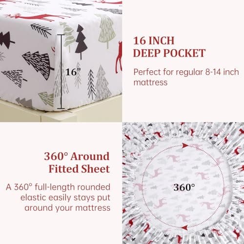 CAROMIO Christmas Sheets Queen, Soft Brushed Microfiber Bed Sheet Set, 16 Inches Deep Pocket Fitted Sheet Winter Holiday Sheets Set (Christmas Pattern, Queen) - Thumbnail 5