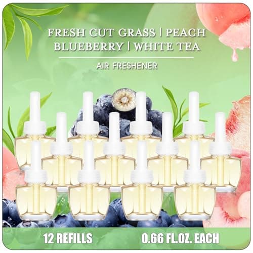 Air Freshener Plug In Refills for Home, Fresh Cut Grass, Peach, Blueberry, White Tea, Plugin Scented Refills for Home, Bathroom, 12ct, 7.92 Fl Oz, Compatible with Air Wick & Glade, Not for Glade Plus - Image 1