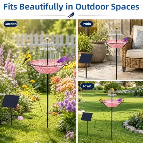 Bird Bath for Outside with Solar Fountain, Plastic Bowl on Metal Stake and Ground Stand, Freestanding Garden Accent for Yard and Patio (Pink(L)) - Thumbnail 4