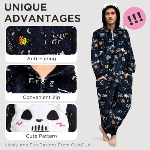 OLAOLA Halloween Family Matching Pajamas Skeleton Sleepwear Flannel Holiday Onesie Hooded Novelty Pjs - Thumbnail 5