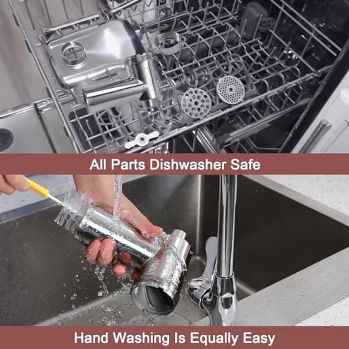 Stainless Steel Food Grinder Attachment for KitchenAid Mixers, Heavy-Duty Metal Meat Grinder with 3 Sausage Stuffers & Grinding Plates, Dishwasher Safe Accessories by Rafbar - Thumbnail 4