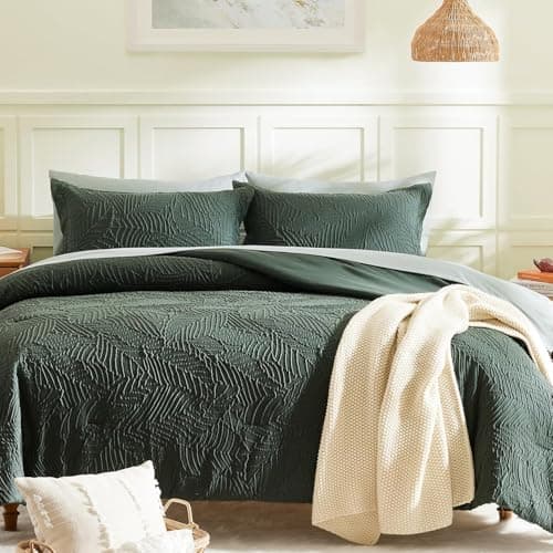 Geniospin Twin Comforter Set - 5 Pieces Dark Green Bedding Set, Botanical Textured Comforter Bed Set, All Season Lightweight Bed in a Bag with Comforter, Sheets, Pillowcases & Shams - Image 1