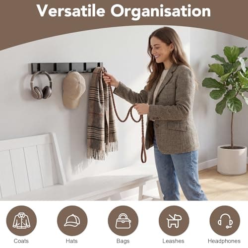 Dntorx Wall Coat Rack with 5 Foldable Hooks, Black Metal Coat Hooks Hanger - Thumbnail 5