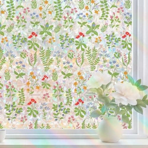 Tymina Window Privacy Film, Stained Glass Window Film Decorative Window Clings, Sun Blocking Stickers UV Heat Blocking Rainbow Window Film for Glass Doors, Bedroom Windows(Green, 17.7"×78.7") - Image 1