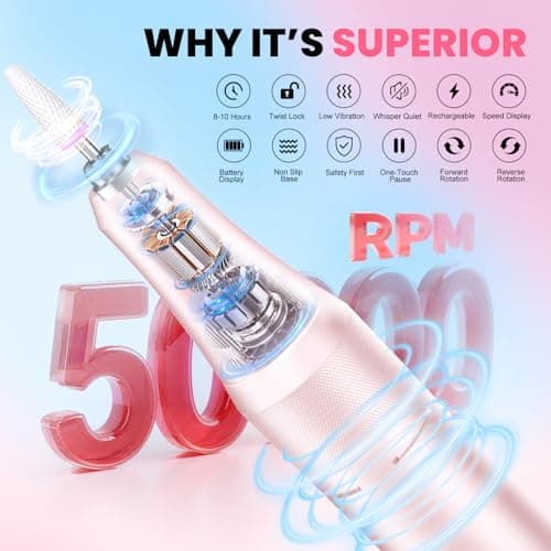 FLORAVIC High Speed Nail Drill for Acrylic Removal, 50,000 RPM Pro E-File with LCD, Bits Kit & Anti Slip Pad, MG101L Quick Gel Removal, Precise Shaping, Portable for Nail Art Practice & Salon Use - Thumbnail 3