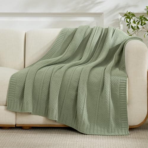 Amélie Home Premium Chenille Throw Blanket, Soft Cozy Moss Stitch Knit Blanket for Couch, Sofa, Chair, Home Decor, Sage Green 50"x60" - Thumbnail 4