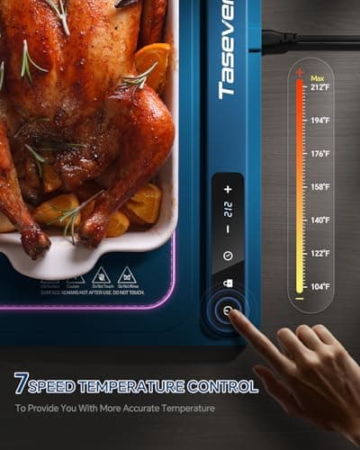 Food Warming Mat, Silicone Heating Tray with 7 Temperature Settings, Quick Full Surface Heating Pad, Thermochromic Line, Kids Lock, Electric Warming Tray for Buffets Party - Thumbnail 3