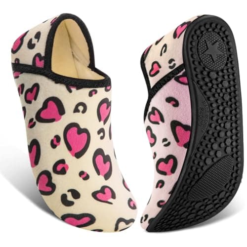 ATHMILE House Slippers for Women Men Indoor Barefoot Slippers Socks Furry Slip on House Shoes Cozy Comfy for Home Bedroom Travel Yoga Women 8-8.5 Love Leopard - Image 1