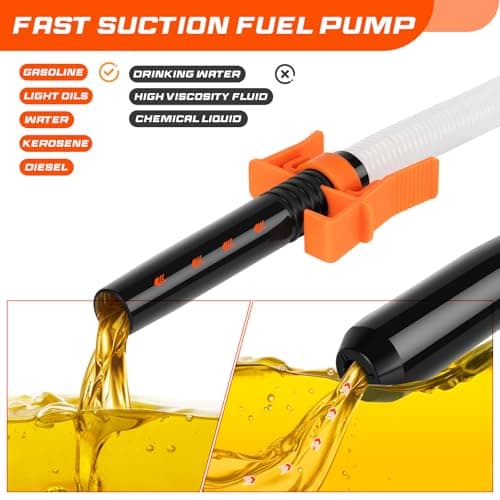 Portable Fuel Transfer Pump with 47" Hose-High Flow Hand Fuel Pump, Battery Powered Siphon Pump for Gasoline Mechanical Fuel Pumps Universal Fit for Gasoline, Vehicles, Fuel,Water Transfer（Amber） - Thumbnail 5
