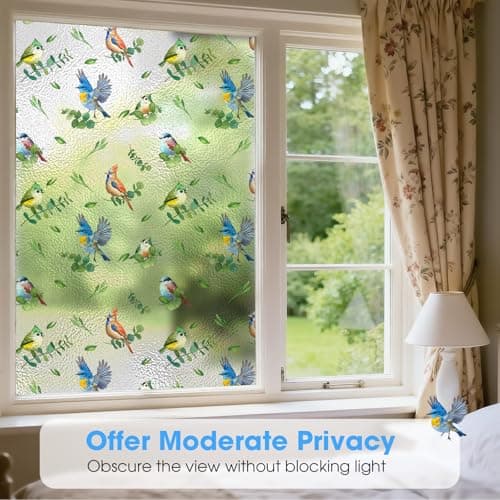 Borskyn Frosted Glass Window Film, Semi-Transparent Decorative Film for Home Privacy, UV Blocking Static Cling No Glue Needed, Includes Squeegee for Easy Install, 23.6" W x 78.7" H - Thumbnail 2