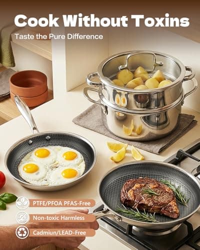 USELUCK 15 Piece Pots and Pans Set, Nonstick Tri-Ply Stainless Steel Cookware Set, Oven Safe, PFOA/PTFE Free, Dishwasher Safe, Compatible with All Cooktops - Thumbnail 5