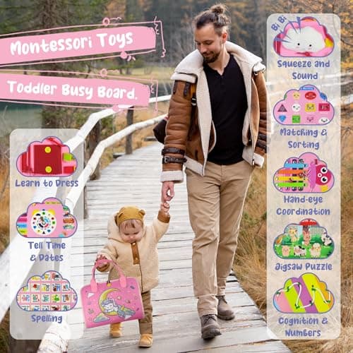 TenFans ​​Montessori Busy Board for Toddlers 3-5 Years - Sensory Toys for Fine Motor Skills - Felt Travel Activity Board with Zipper - Thumbnail 4