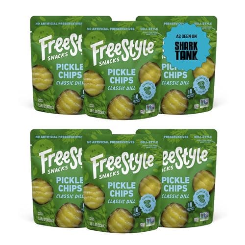 Freestyle Snacks Pickle Chip Snack Packs - Classic Dill - All Natural, Fresh-Packed Deli-Style Pickles - Non-GMO, Kosher, Gluten-Free, Low Calorie Snacks - 3.5 Ounce (6 Pack) - Image 1