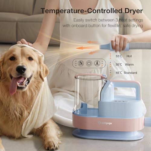 PETGUGU Dog Grooming Vacuum, Pet Grooming Vacuum with Clipper Nail Grinder, 2.5L Dust Cup Dog deshedding Brush with 7 in 1 Dog Grooming Kit,3 Settings Adjustable Speed and Temperature Control Blower - Thumbnail 6