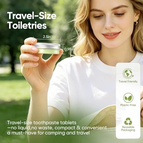 FIZZOVA Toothpaste Tablets with CalciumPhosphosilicate&Hydroxyapatite,Fluoride Free ChewableToothpaste,Plastic Free Travel Size Toiletries,Whitening Dental Cleaning Tablets,30 Count Mint - Thumbnail 2