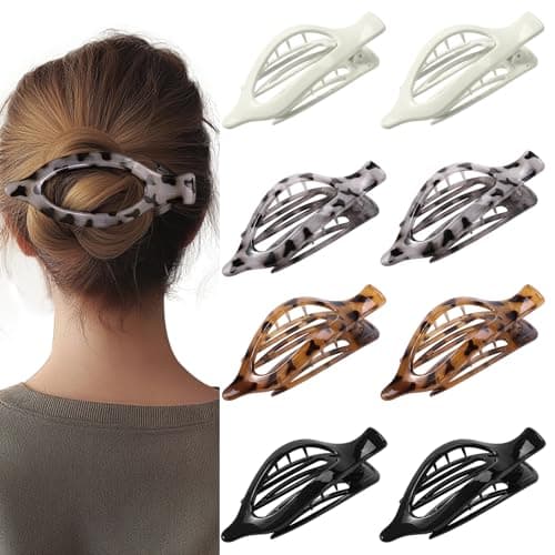 8 Pack Flat Tortoiseshell Hair Clips – French Style Matte Claw Barrettes for Women, Strong Hold Non-Slip Hair Accessories for Thick or Thin Hair, Chic Neutral Leopard Pattern - Image 1