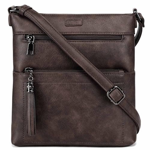 Kiss Sea Crossbody Bags for Women Leather Travel Crossbody Purse with Tassel and Adjustable Strap Coffee - Image 1