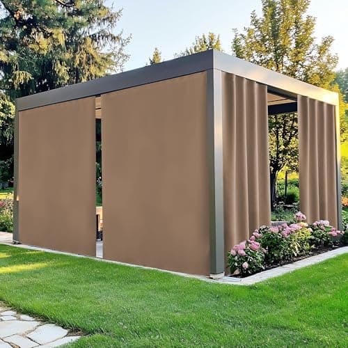 NICETOWN Gazebo Curtains Outdoor Waterproof, Windproof Curtains with Peel/Stick Top & Back Tab Bottom, Rod-Free Privacy Sun Shades with Rope for Patio, Porch, Garden, W84 x L84 in, Tan, 2 Panels - Image 1