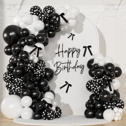 Black and White Polka Dot Balloons Arch Kit, Black White Balloons Arch Garland with Bows for Coquette Birthday Halloween Baby Shower Wedding Polka Dot Birthday Soccer Party Decorations