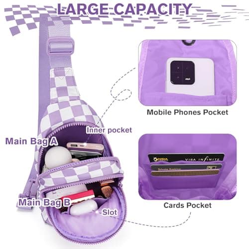 Checkered Women's Sling Bag - Stylish Small Backpack Crossbody Chest Bag & Fanny Pack Purse - Thumbnail 4