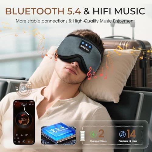 BeMyLady Sleep mask Headphones,100% Blackout 3D Zero Eye Pressure Bluetooth Sleep mask Breathable Eye mask with Bluetooth Headphones Sleep Headphones for Side Sleepers, 14H Playtime&Bluetooth 5.4 Grey - Thumbnail 5