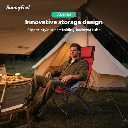 SUNNYFEEL High Red Camping Chair for Adults, Lightweight Camping Chair Support 250 lbs Heavy Duty, Compact Folding Chair Design, Portable & Collapsible Camping Chairs for Outdoor, Camp, Beach, Picnic - Thumbnail 4