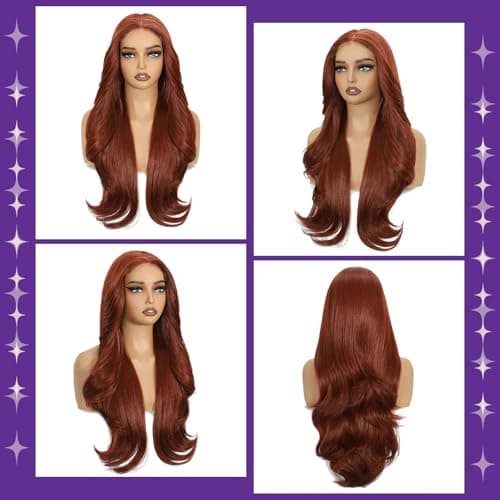 Sotpmal Auburn Synthetic Lace Front Wig,4x6 HD Lace Layered Ginger Glueless Wigs for Women Daily Use Easy to Wear & Style 26IN - Thumbnail 6