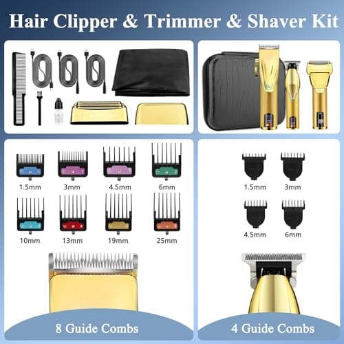 Hair Clippers for Men Professional, Cordless Beard Trimmer, 3 in 1 Clippers and Trimmers and Electric Razor Shaver Set with Bag, Mens Hair Clippers for Hair Cutting, Family, Barber - Thumbnail 6
