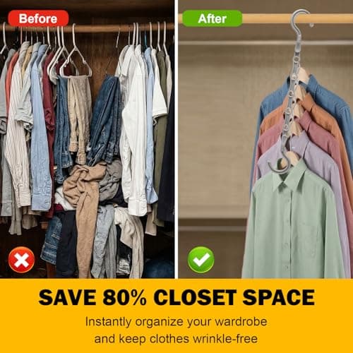 Closet Organizers and Storage, 8 Pack Stronger Space Saving Hangers for 40 Clothes, College Dorm Room Essentials for Guys Girls, Clothes Hanger with 5 Holes, Closet Storage, Magic Home Organization - Thumbnail 2