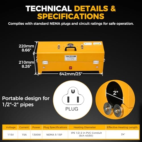 OTRUZPV 1/2"–2" PVC Conduit Heater Box, Electric PVC Bender Tool for Schedule 40/80 Heater Pipe with Temperature Control & Safety Shutoff - Thumbnail 6