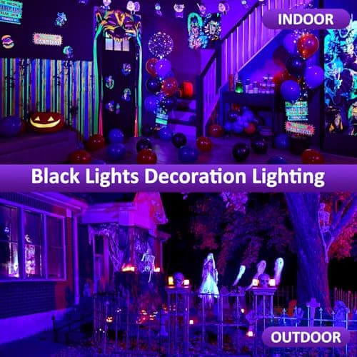 T-SUN 2 Pack 60W Black Lights Outdoor, Blacklight Flood Light with US Plug and Switch, IP66 Waterproof Black Lights for Glow Party, Glow in The Dark, Body Paint Fluorescent Poster Halloween - Thumbnail 2