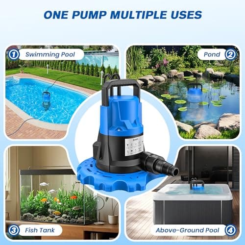Acopair 1 HP Automatic Pool Cover Pump 5000 GPH - Submersible Water Removal Pump with 26ft Power Cord & 3/4” Check Valve for Pool, Hot Tubs, Rooftops, Water Beds and more (2026 Upgrade） - Thumbnail 6