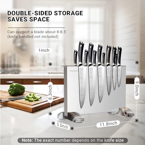 Magnetic Knife Block Stand Without Knives Double Sided Magnetic Knife Holder Rack for Kitchen Counter Stainless Steel Knife Magnetic Strip Display Stand Storage Organizer - Thumbnail 3