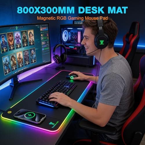 TARKARI Magnetic Wireless Charging RGB Mouse Pad, Large Gaming Desk Mat Waterproof, 31.5"x15.8" Black Mousepad, Ultra-Smooth Surface, Non-Slip Rubber Base, Desk Pad for Keyboard Laptop - Thumbnail 5