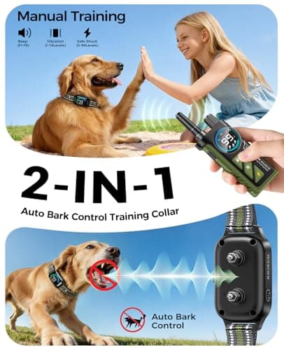 Rojeco 2-in-1 Dog Shock Collar & Dog Bark Collar - 3300FT Remote Dog Collar with IPX7 Waterproof, Beep/Vibration/Shock Modes & LED Light, Smart Anti-Barking Bark Collar for Small Medium Large Dogs - Thumbnail 2