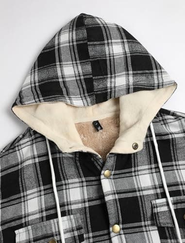 ZAFUL Men's Casual Plaid Fleece Jacket Unisex Men Drawstring Hooded Coat Fuzzy Hoodie - Thumbnail 2