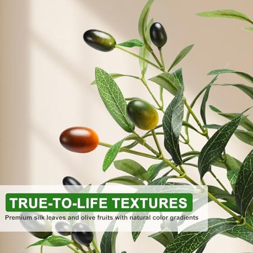 TNELTUEB 6FT Artificial Olive Tree Indoor with Lights & Planter, Realistic Faux Olive Trees with Lifelike Fruits for Living Room Decor, Tall Fake Silk Plants for Modern Home Office - Thumbnail 4