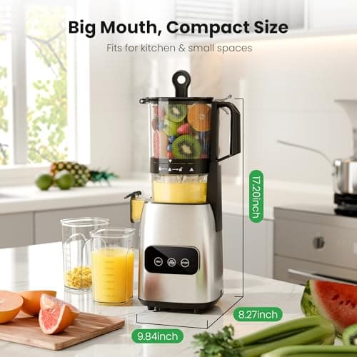 Kismile Cold Press Juicer, 5.6" Wide Feed Chute Juicer Machine, 300W Slow Masticating Juicer with High Juice Yield, Easy to Clean, for Whole Fruits and Vegetables, Celery Juicer, BPA-Free - Thumbnail 4