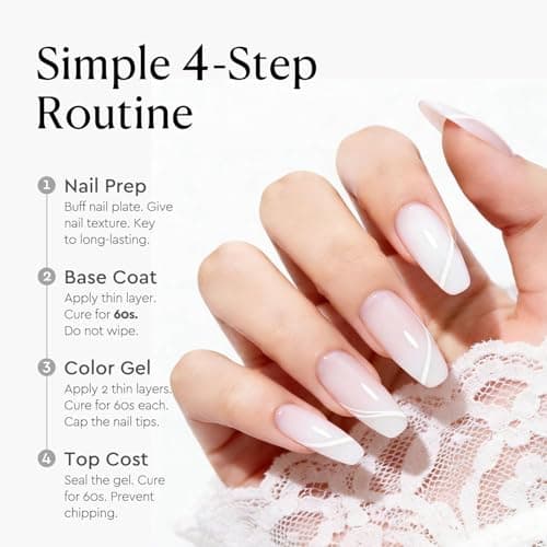 AZUREBEAUTY 6 Colors 15ml HEMA Free Jelly Gel Nail Polish Set, Same Color Bottles, Soak Off UV LED Gel Polish Kit Nail Art for DIY at Home Manicure Salon Gifts, Milky White Nude Pink Neutral Sheer - Thumbnail 6