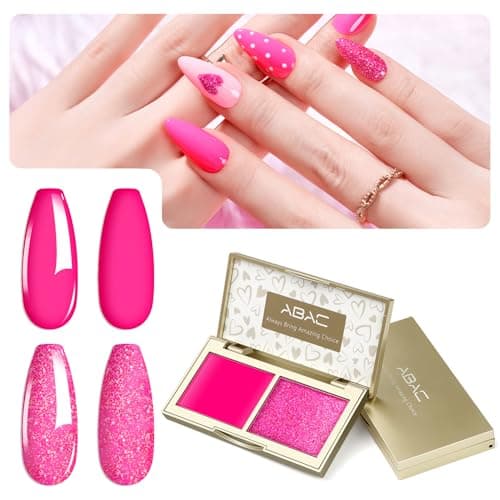 Solid Gel Nail Polish Set,Ombre Pat Painting Gel & Nail Art,6G Full-size 2 Colors Hot Pink & Glitter Pink Soak Off UV Gel Polish kit,Manicure Salon DIY Design at Home Gift for Woman