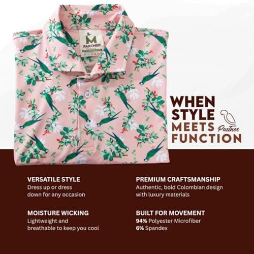 Partner Sportswear Golf Shirts for Men, Short Sleeve Print Moisture Wicking Wrinkle Resistant Collared Shirt, Stylish Cruise and Resort Wear for Men, Royal Parrot (S) - Thumbnail 4