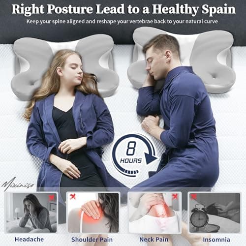 Mixiniso Cervical Neck Pillow, Side Sleeper Pillows, Cooling Ergonomic Neck Support Pillow for Neck Pain Relief, Orthopedic Contour Memory Foam Pillows for Side Back & Stomach Sleepers - Thumbnail 2