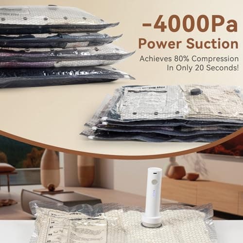 Vacuum Seal Bags for Clothing Travel，12 Combo Size with Cordless Electric Pump，Space saving vacuum bags for travel and clothing storage - Thumbnail 4